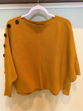 Faith & Zoe Mustard Off-Shoulder Button-Accent Sweater
